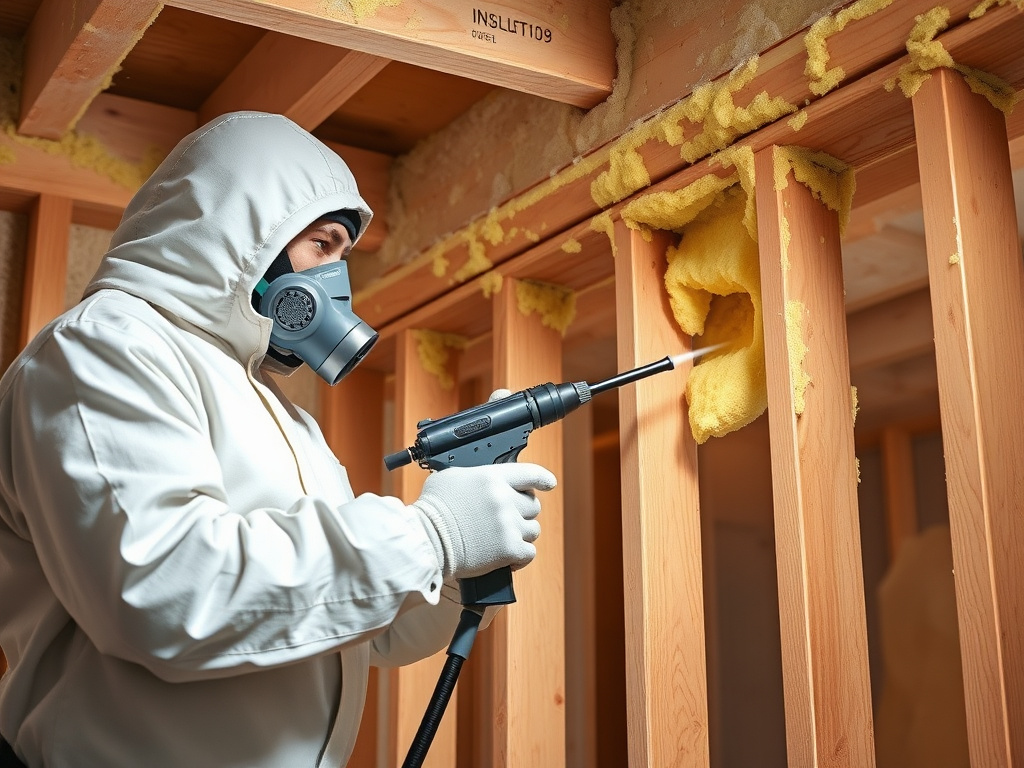 Insulation contractor spraying spray foam in a Snowflake AZ attic